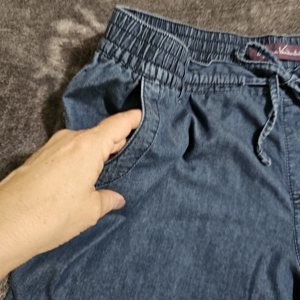 Gloria Vanderbilt Chambray Pullon Shorts Loosefit Blue Womens Large - Picture 6 of 9